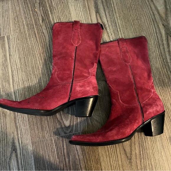 Red Suede Women's Cowgirl Boots 6.5 Franco Sarto - Picture 2 of 9